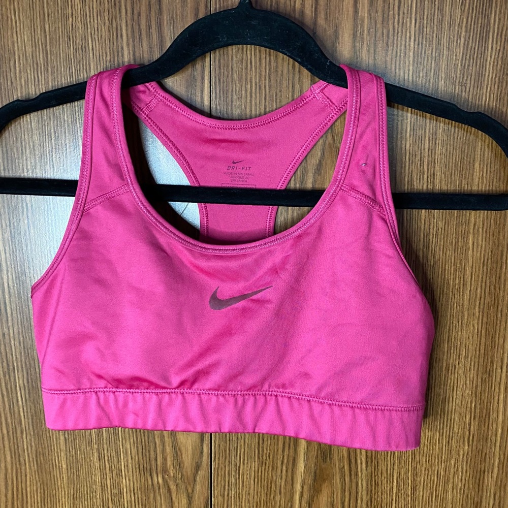 Nike Sports Bra Women Medium Pink Dri-FIT Racerback Swoosh Athletic Gym Top